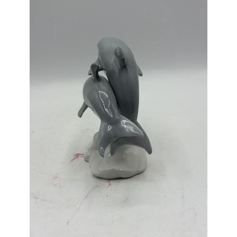 Vintage OMC Japan Porcelain Dolphin Figurine Pair Leaping Dolphins Ocean Statue